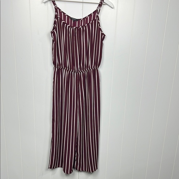 Ambiance Womens Jumpsuit M Burgundy/Cream Stretch Waist Adj Straps Wide Leg EUC - Picture 1 of 12